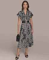 Donna Karan New York Women's Printed V-Neck Belted Dress