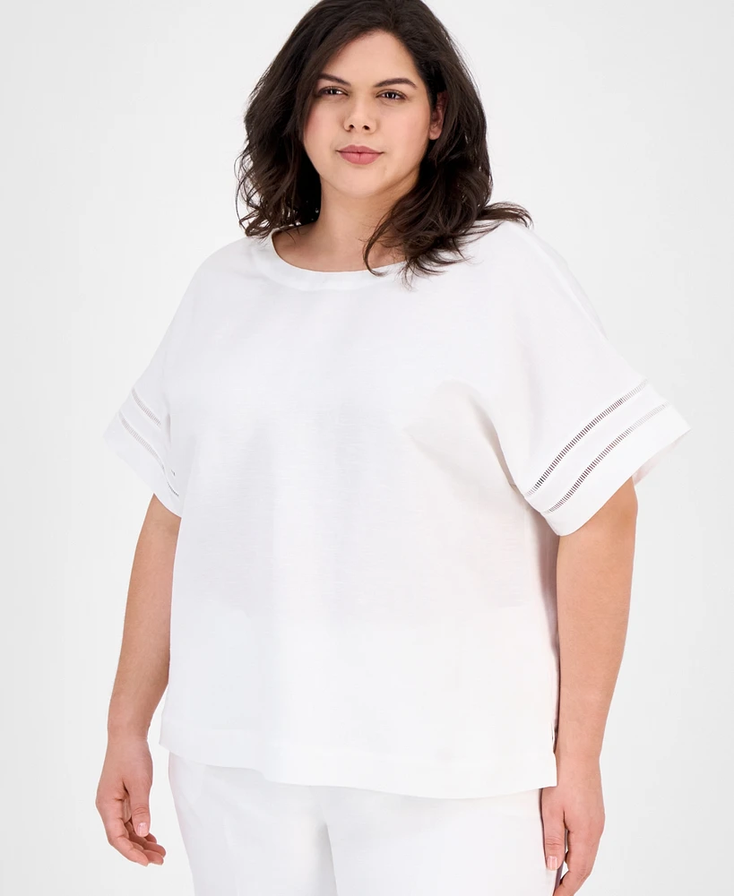 Anne Klein Plus Button-Back Short-Sleeve Blouse