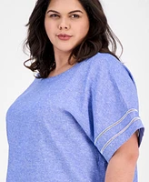 Anne Klein Plus Button-Back Short-Sleeve Blouse
