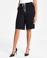 Bar Iii Women's Contrast-Waistband Drawstring Long Shorts, Exclusively at Macy's