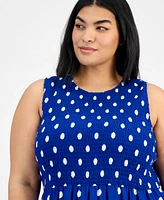 Anne Klein Plus Smocked-Bodice Tiered Dress