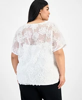 Anne Klein Plus Size Short-Sleeve Lace Blouse