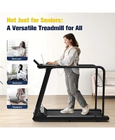 Redliro Walking Treadmill for Seniors with Long Handrails 300 lbs Capacity Recovery Fitness Exercise Machine Heart Rate Sensor with Desk & Cup Holder