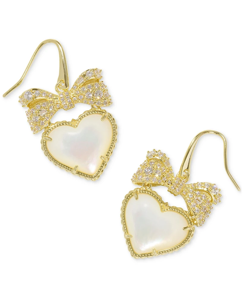 Kendra Scott 14k Gold-Plated Cubic Zirconia Bow & Mother-of-Pearl Heart Drop Earrings