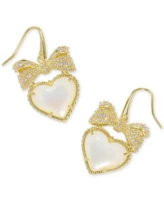 Kendra Scott 14k Gold-Plated Cubic Zirconia Bow & Mother-of-Pearl Heart Drop Earrings