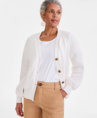 Style & Co Women's Mixed Stitch Cotton Cardigan Sweater, Exclusively at Macy's
