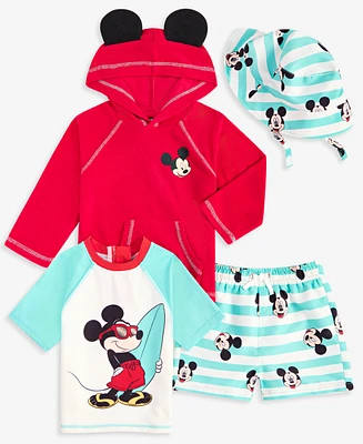 Disney Baby Boy 4-Pc. Mickey Rash Guard Shirts, Swim Trunks, Hat & Hooded Coverup Set