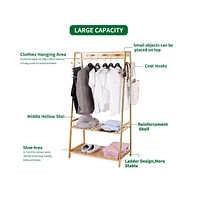 Unho Bamboo Clothes Rail Stand: Garments Storage Rack Shoes Shelf for Bedroom Living Room