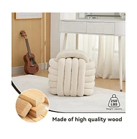 The Pop Home Chenille Fabric Modern Knot Design Ottoman, Comfortable Footstool for Living Room and Bedroom-The