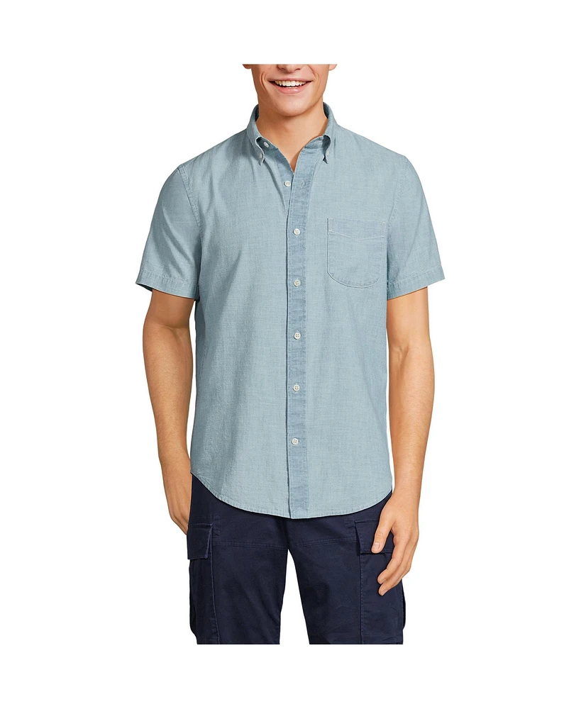 Lands' End Big & Tall Short Sleeve Button Down Chambray Shirt