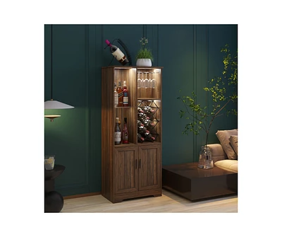 Vlsrka Wine Bar Storage Cabinet with Led Lights