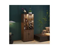Vlsrka Wine Bar Storage Cabinet with Led Lights