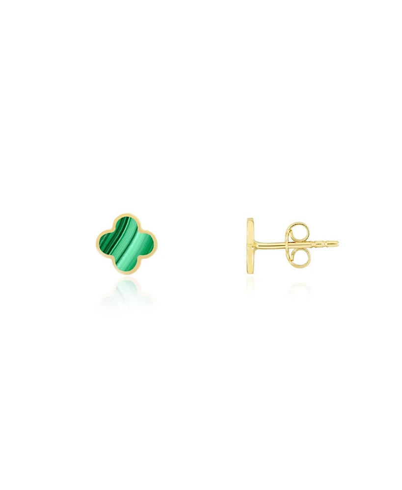 The Lovery Mini Malachaite Clover Stud Earrings 14K Gold