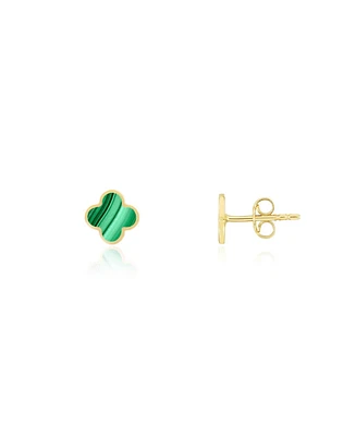 The Lovery Mini Malachaite Clover Stud Earrings 14K Gold