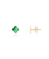 The Lovery Mini Malachaite Clover Stud Earrings 14K Gold