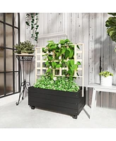 Outsunny Outdoor Planter with Trellis and Wheels Wooden Raised Planter Box