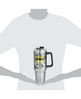 Spoontiques Batman Stainless Steel Double Wall Travel Mug with Straw and Handle, 40 oz