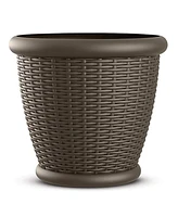 Suncast Willow 18" Plastic Decorative Wicker Patio Planter Pot, Java (3 Pack)