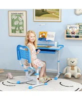 Qaba Kids Desk and Chair Set with Tilt Desktop, Storage Drawer,