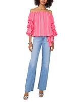 Vince Camuto Women's Striped Off-The-Shoulder Bubble 3/4-Sleeve Tie-Front Blouse