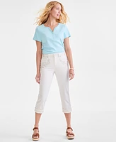 Style & Co Women's Embroidered Mid-Rise Curvy Capri Jeans, Exclusively at Macy's