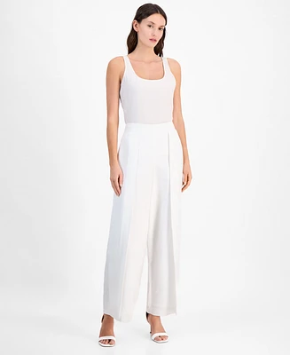 Anne Klein Women's Linen Blend Pull-On Flyaway Wide-Leg Pants