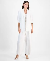 Anne Klein Women's Linen Blend Notch-Collar 3/4-Sleeve Open Jacket