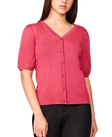 Melissa Paige Women's Puff-Sleeve V-Neck Cardigan