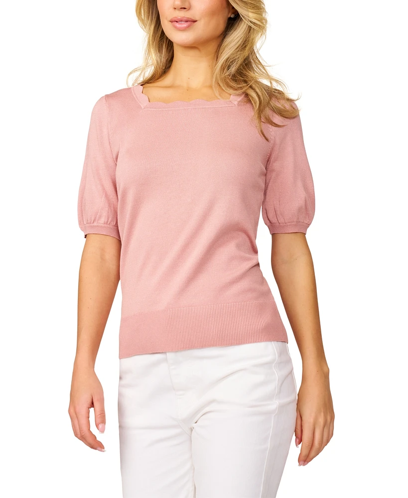 Melissa Paige Women's Scalloped Short-Sleeve Sweater
