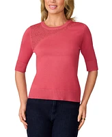 Melissa Paige Women's Lace-Panel Elbow-Sleeve Sweater, Regular & Petite