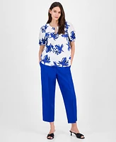 Anne Klein Women's Cotton Printed Puff-Sleeve Blouse, Created for Macy's