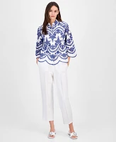 Anne Klein Women's Cotton Eyelet Scalloped Shirt