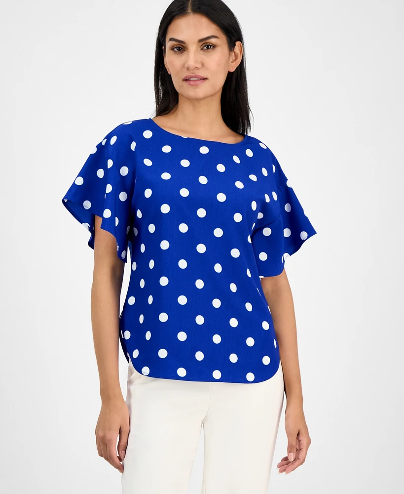 Anne Klein Women's Printed Short-Sleeve Boat-Neck Top