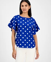Anne Klein Women's Printed Short-Sleeve Boat-Neck Top