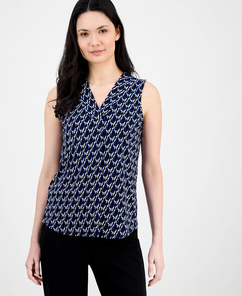 Anne Klein Women's Printed Sleeveless V-Neck Shell Top