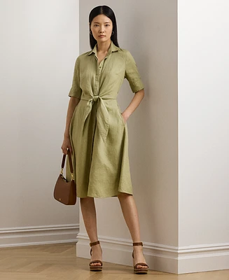 Lauren Ralph Petite Tie-Front Linen Shirtdress