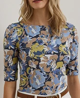 Lauren Ralph Petite Floral Stretch Cotton Boatneck Tee