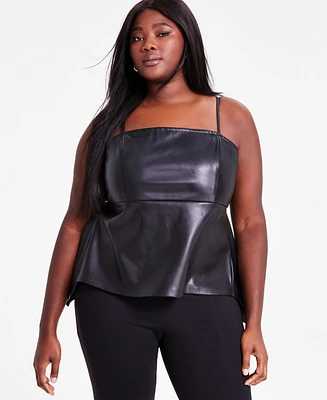 Bar Iii Trendy Plus Faux-Leather Peplum Top, Exclusively at Macy's