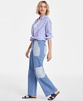 On 34th Women's Two-Tone High-Rise Cargo Wide-Leg Jeans, Exclusively at Macy's