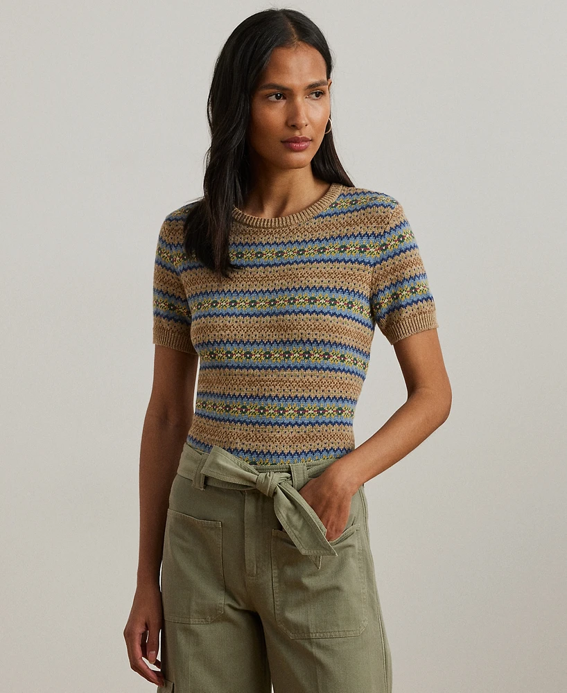 Lauren Ralph Petite Fair Isle Short-Sleeve Sweater