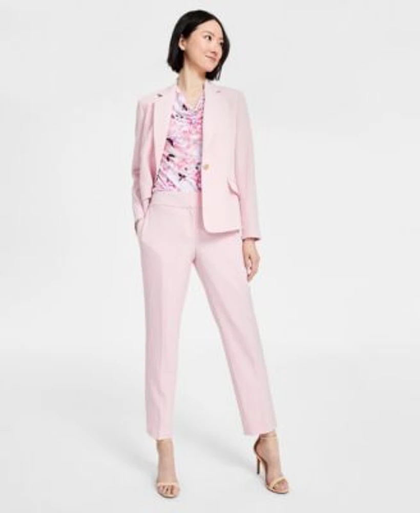 Kasper Womens One Button Blazer Floral Top Straight Leg Pants