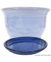 Sunnydaze Decor Ceramic Outdoor Flower Pot Saucers Set of - Uv- and Frost-Resistant - Imperial Blue Glazed Finish