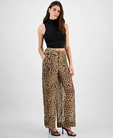 Bar Iii Women's Sheer Cheetah-Print High-Rise Wide-Leg Pants, Exclusively at Macy's