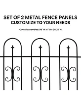 Sunnydaze Decor Finial 8' Set of 2 Decorative Garden Fence Panels - Iron Border Fence - 49.25" W x 38.25" H Per Panel - Black