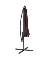 Sunnydaze Decor 10-Foot Offset Umbrella with Cross Base - Polyester Canopy and Gray Powder-Coated Steel Pole and Ribs - Brown