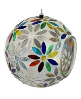 Outdoor Garden Patio Round Glass with Mosaic Design Hanging Fly-Through Bird Feeder - 7"