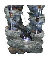 Sunnydaze Decor Dual Cascading Rock Falls 39-Inch Outdoor Water Fountain with Led Lights - Electric Submersible Pump