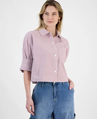 And Now This Petite Cotton Oversized Striped Shirt