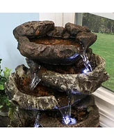 Sunnydaze Decor 14-Inch 5-Step Indoor Tabletop Fountain with Led Lights - Electric Submersible Pump - Polyresin and Fiberglass