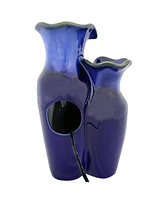 Sunnydaze Decor Glazed Pitchers 11-Inch Blue Ceramic Indoor Tabletop Fountain - Electric Submersible Fountain with Adjustable Flow